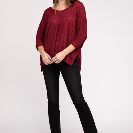 Chic Elegant Trendy 3/4 Sleeve V-Neck Hi-Low Hem Jacquard Sweater - Accessoriesforever