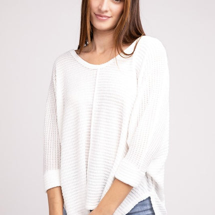 Chic Elegant Trendy 3/4 Sleeve V-Neck Hi-Low Hem Jacquard Sweater - Accessoriesforever