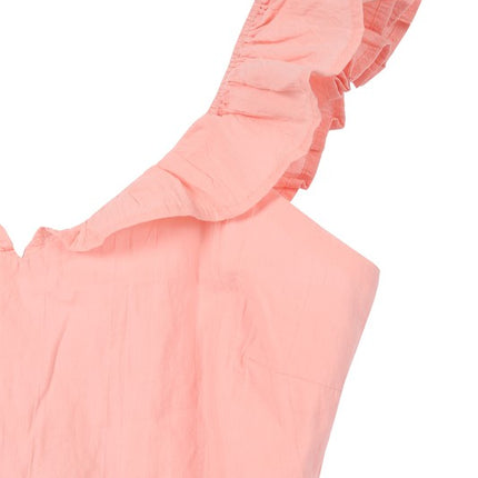 Cute Stylish Open Back Tie Ruffled Trim Flare Fashion Top Pink - Accessoriesforever