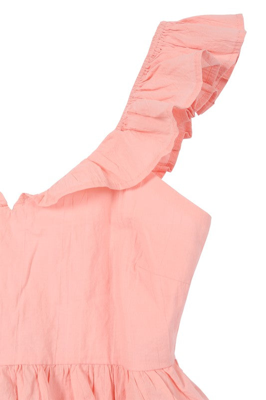 Cute Stylish Open Back Tie Ruffled Trim Flare Fashion Top Pink
