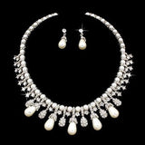 Bridal Wedding Jewelry Set Necklace Crystal TD Pearl Bib Choker Design Silver