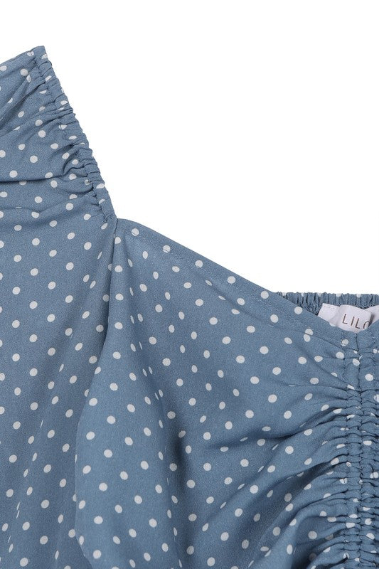 Beautiful Stylish Polka Dot Puff Sleeve Fashion Crop Top