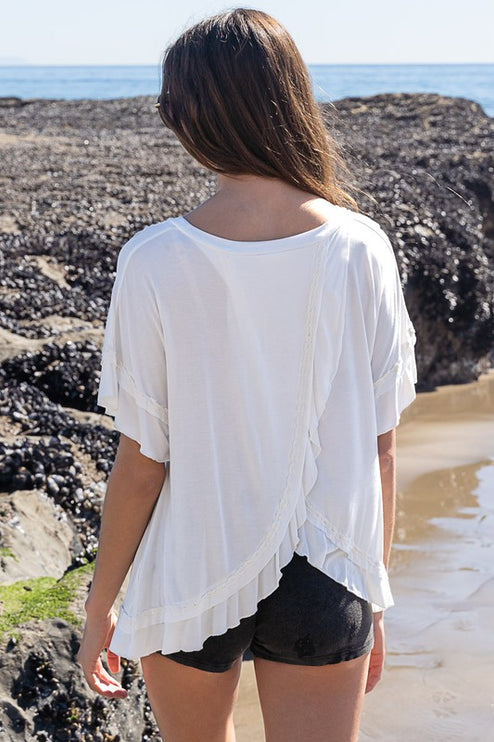 Super Soft Casual Stylish Ruffle Overlay Knit Top