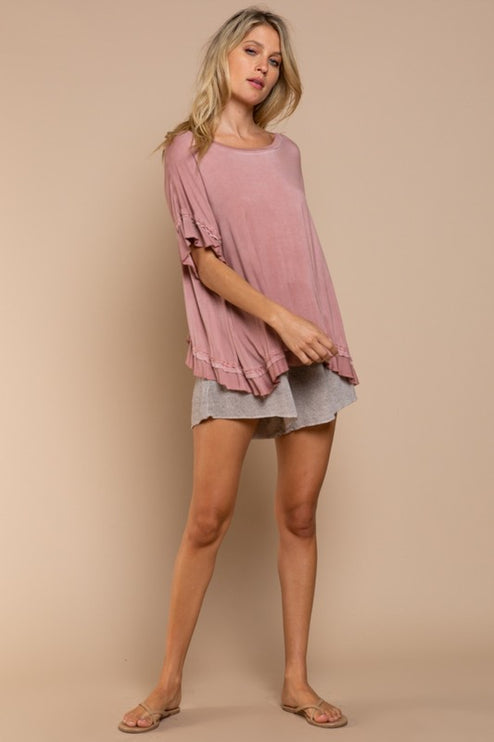 Super Soft Casual Stylish Ruffle Overlay Knit Top