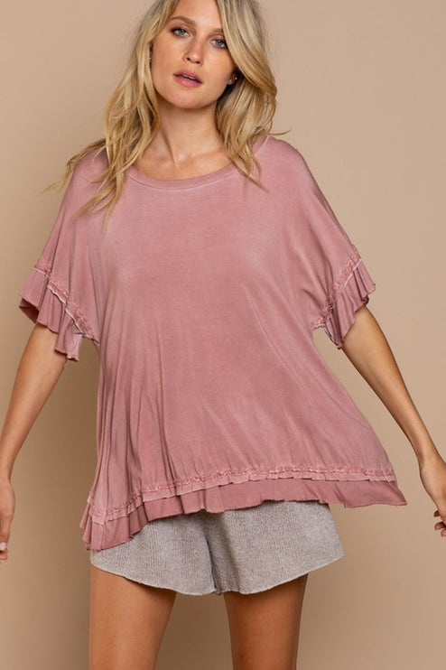 Super Soft Casual Stylish Ruffle Overlay Knit Top