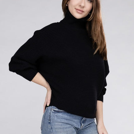 Sleek Comfortable Elegant Viscose Dolman Sleeve Turtleneck Sweater