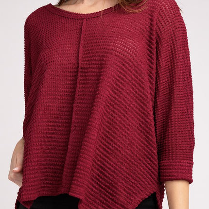 Chic Elegant Trendy 3/4 Sleeve V-Neck Hi-Low Hem Jacquard Sweater - Accessoriesforever