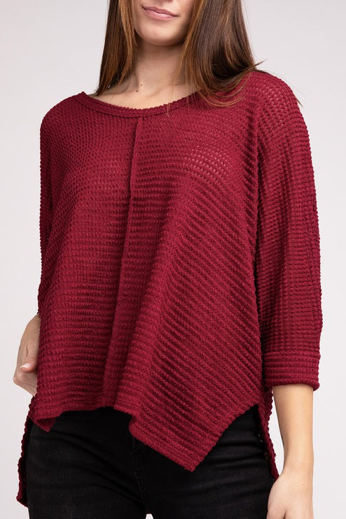 Chic Elegant Trendy 3/4 Sleeve V-Neck Hi-Low Hem Jacquard Sweater