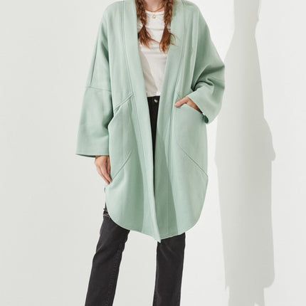 Oversized Brushed Knit Sweater Cardigan with Front Pocket