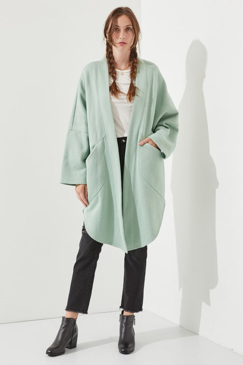 Oversized Brushed Knit Sweater Cardigan with Front Pocket