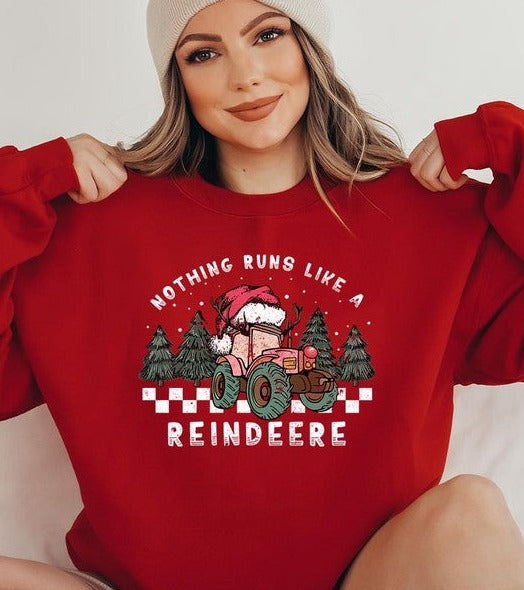 Reindeer Tractor Christmas Holiday Unisex Long Sleeve Graphic Sweatshirt