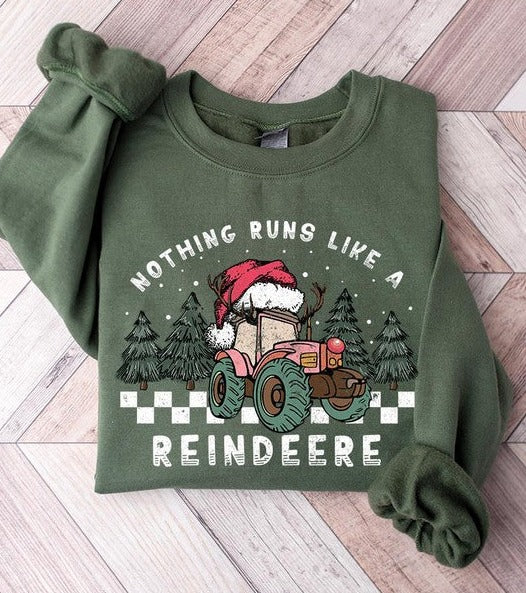 Reindeer Tractor Christmas Holiday Unisex Long Sleeve Graphic Sweatshirt