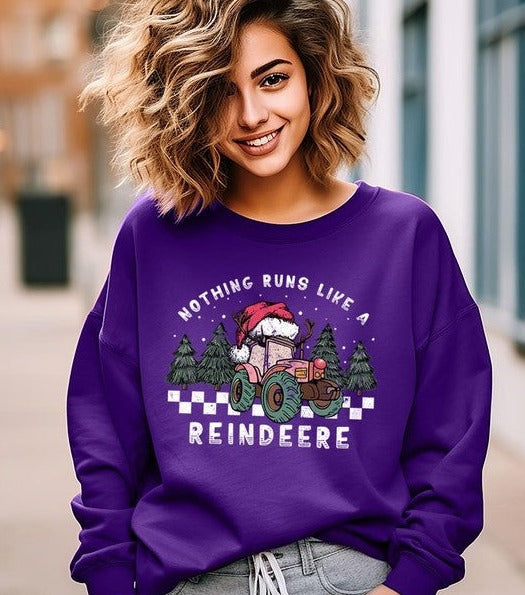 Reindeer Tractor Christmas Holiday Unisex Long Sleeve Graphic Sweatshirt - Accessoriesforever