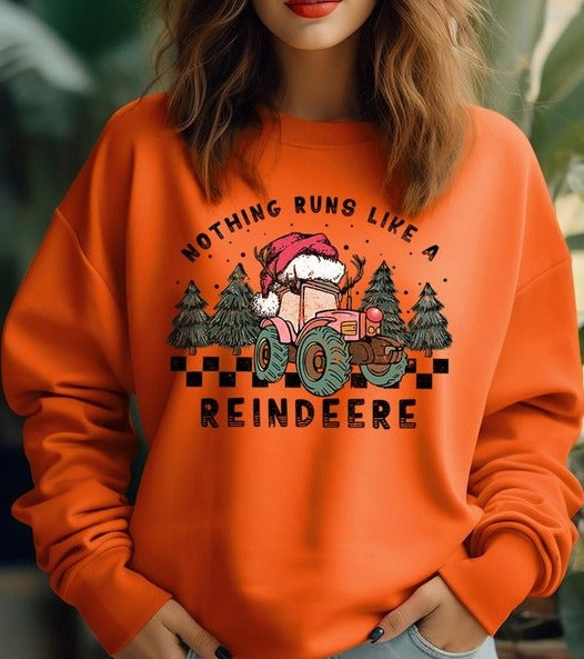 Reindeer Tractor Christmas Holiday Unisex Long Sleeve Graphic Sweatshirt