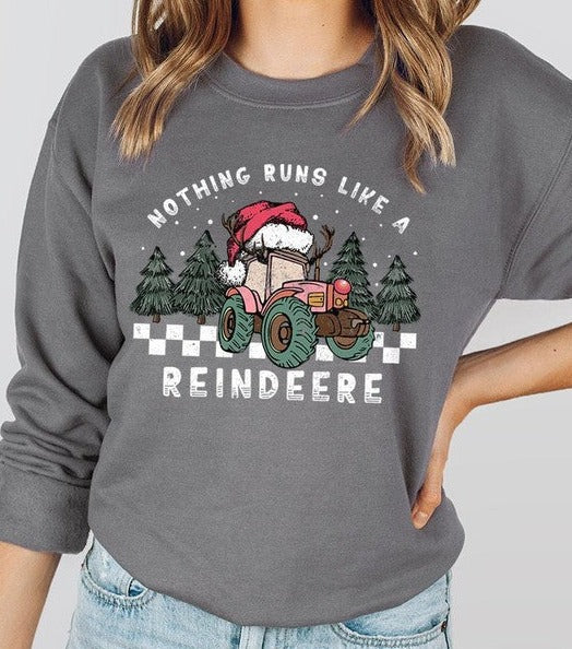 Reindeer Tractor Christmas Holiday Unisex Long Sleeve Graphic Sweatshirt