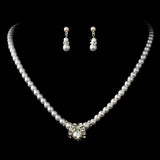 Bridal Wedding Jewelry Set Beautiful Single Strand Pearls Chic Necklace Silver