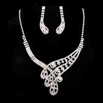 Bridal Wedding Jewelry Set Necklace Earring Crystal Rhinestone Classic Silver - Accessoriesforever