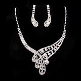 Bridal Wedding Jewelry Set Necklace Earring Crystal Rhinestone Classic Silver