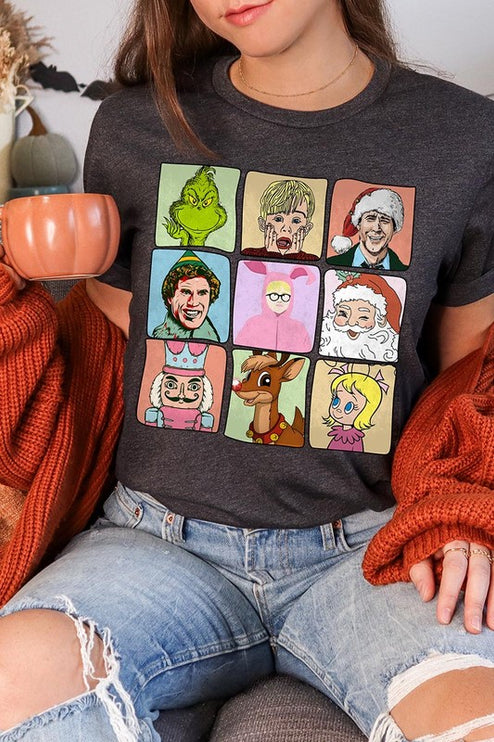 Classic Christmas Movie Characters Holiday Unisex Short Sleeve Graphic Tee T-Shirt - Accessoriesforever