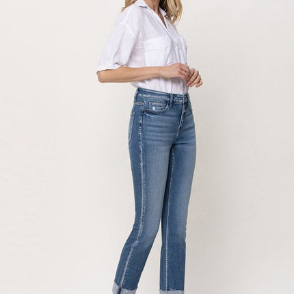 Mid-Rise Single Cuffed Crop Slim Straight Jeans - Accessoriesforever