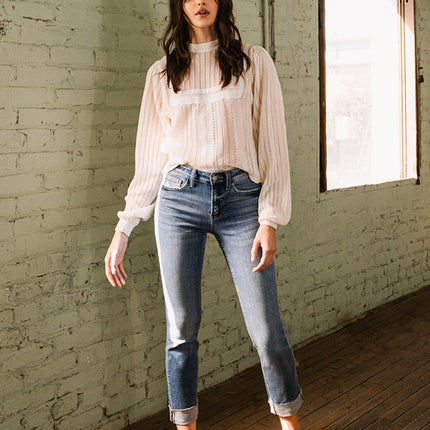 Mid-Rise Single Cuffed Crop Slim Straight Jeans - Accessoriesforever