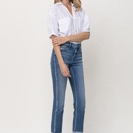 Mid-Rise Single Cuffed Crop Slim Straight Jeans - Accessoriesforever
