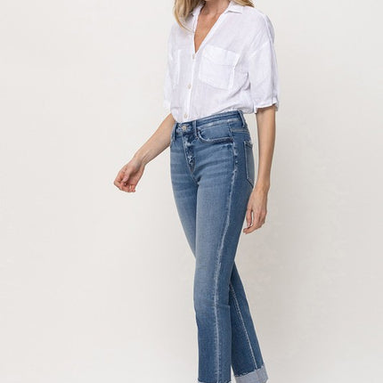 Mid-Rise Single Cuffed Crop Slim Straight Jeans - Accessoriesforever
