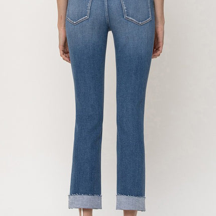 Mid-Rise Single Cuffed Crop Slim Straight Jeans - Accessoriesforever