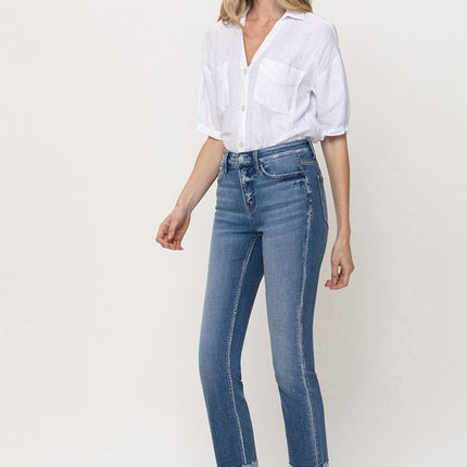 Mid-Rise Single Cuffed Crop Slim Straight Jeans - Accessoriesforever