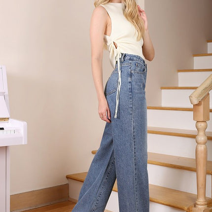 Stylish High Waisted Relaxed Straight Fashion Pants Denim Jean