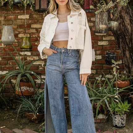 Stylish Rhinestone Fringe Long Sleeve Distressed Denim Jacket