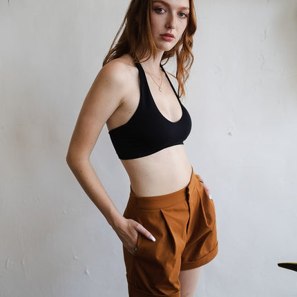 Solid Padded Halter Cropped Pullover Bralette