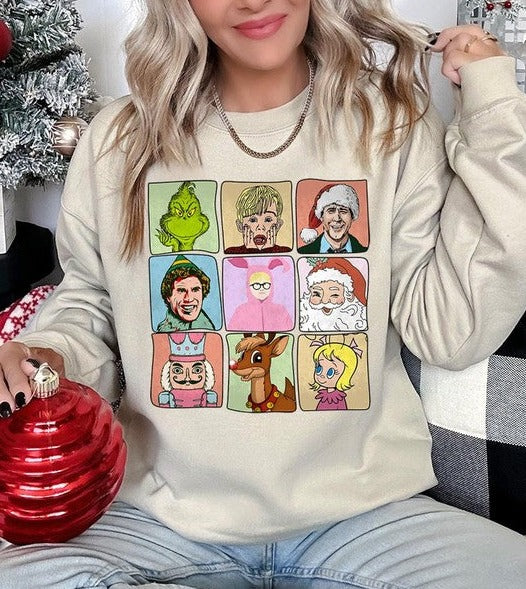 Classic Christmas Movie Characters Holiday Unisex Long Sleeve Graphic Sweatshirt - Accessoriesforever