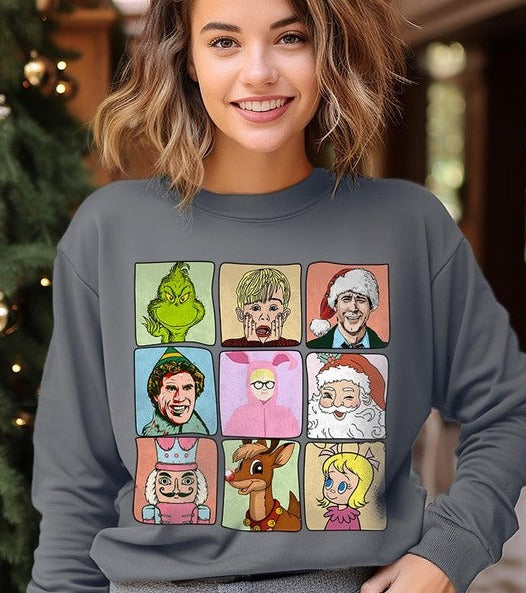 Classic Christmas Movie Characters Holiday Unisex Long Sleeve Graphic Sweatshirt