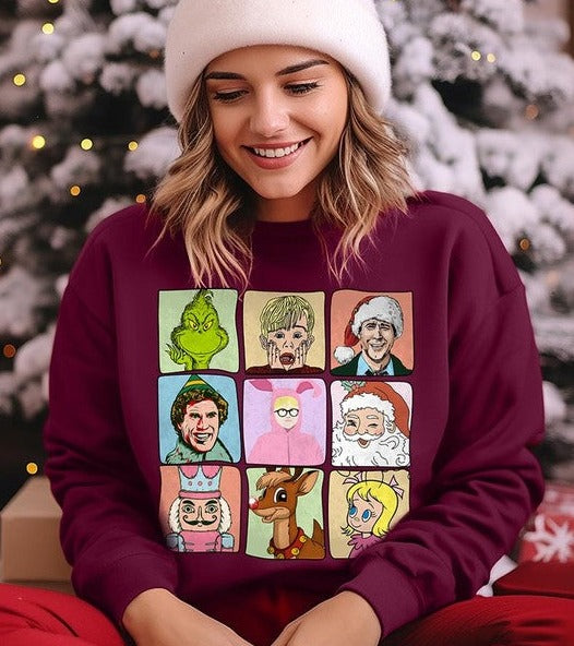Classic Christmas Movie Characters Holiday Unisex Long Sleeve Graphic Sweatshirt - Accessoriesforever