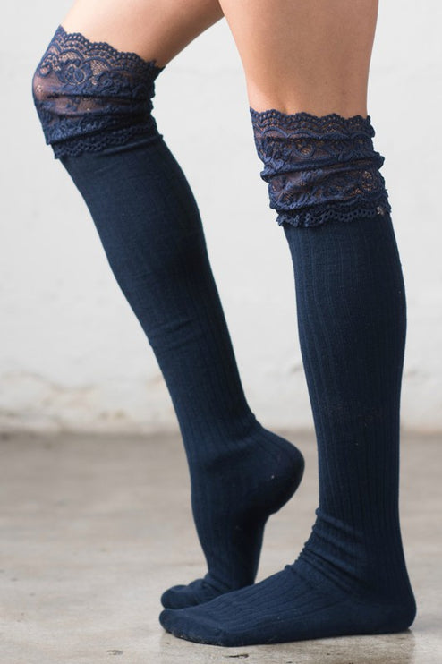 Elegant Stylish Lace Topped Over the Knee Fashion Socks