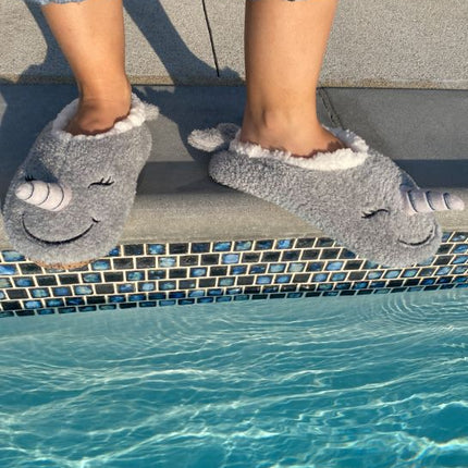 Narwhal Cozy Animal House Home Women Sherpa Non-Skid Socks Slippers - Accessoriesforever