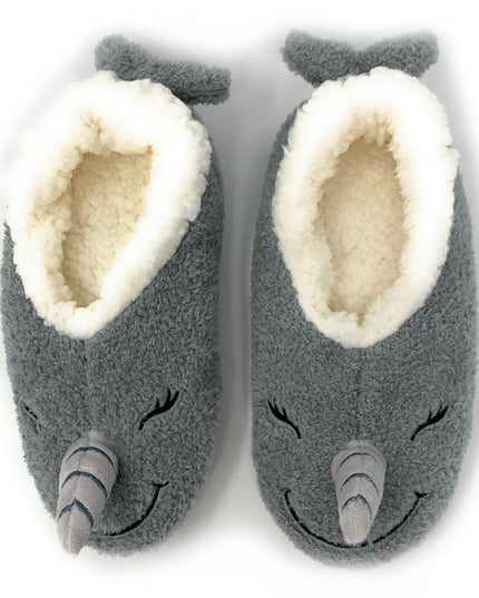 Narwhal Cozy Animal House Home Women Sherpa Non-Skid Socks Slippers