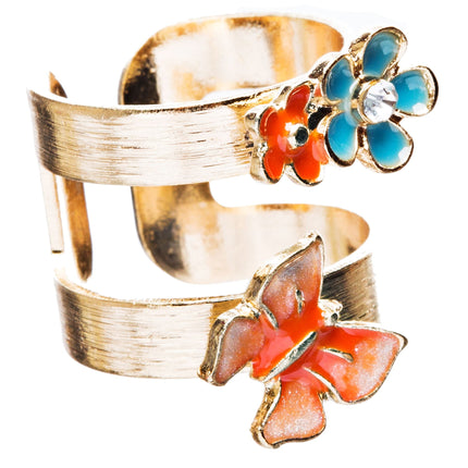 Adorable Butterfly Floral Decorated Crystal Fashion Open Ring - Accessoriesforever