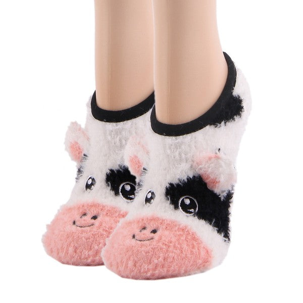 Moo Over Cozy Warm Women Plush Mary Jane Sock Slippers