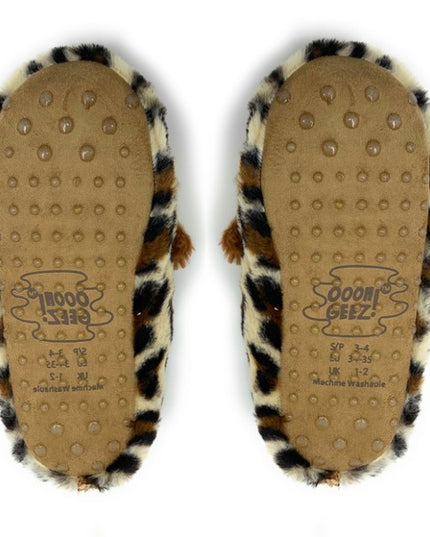 Cheetah Bang Cozy Animal House Home Women Sherpa Non-Skid Socks Slippers