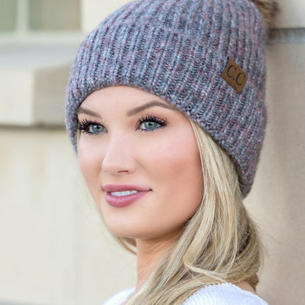 Soft Cozy Heathered Knit Pom Pom CC Marled Beanie Hat - Accessoriesforever