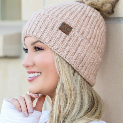 Soft Cozy Heathered Knit Pom Pom CC Marled Beanie Hat - Accessoriesforever