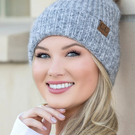 Soft Cozy Heathered Knit Pom Pom CC Marled Beanie Hat - Accessoriesforever