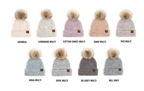 Soft Cozy Heathered Knit Pom Pom CC Marled Beanie Hat - Accessoriesforever