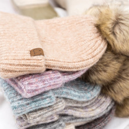 Soft Cozy Heathered Knit Pom Pom CC Marled Beanie Hat - Accessoriesforever