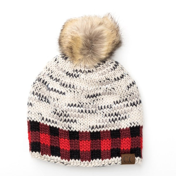 Cozy Warm Comfy CC Buffalo Pom Beanie Hat - Accessoriesforever