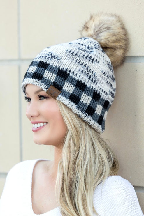 Cozy Warm Comfy CC Buffalo Pom Beanie Hat - Accessoriesforever