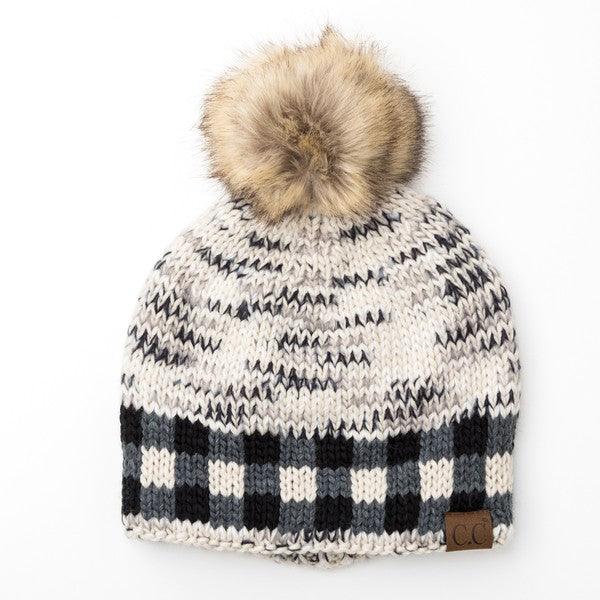 Cozy Warm Comfy CC Buffalo Pom Beanie Hat - Accessoriesforever