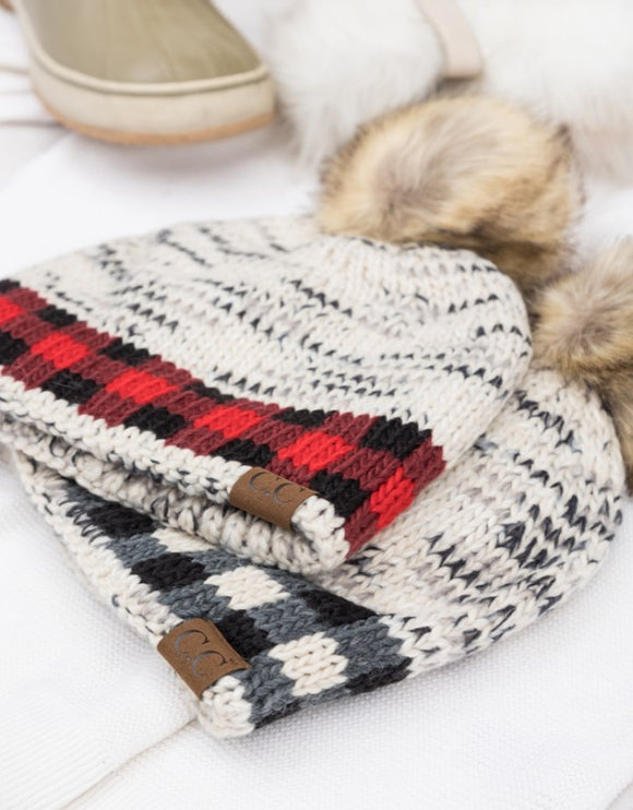 Cozy Warm Comfy CC Buffalo Pom Beanie Hat - Accessoriesforever